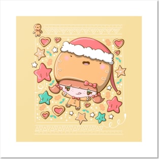 Cute festive polar gingerbread bubble head girl in kawaii style Posters and Art